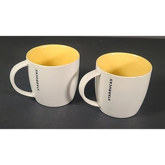 2011 White Yellow Starbucks Coffee Tea Mug Cup New Bone China 16 OZ Set Of 2 - Picture 5 of 11